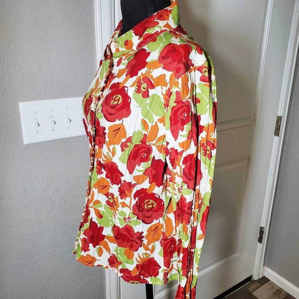 FIELDGEAR Women's Floral Ruffle Trim Buttondown Blouse Size Large NWOT - Picture 11 of 15